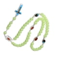 thumbnail image 2 of Collar de rosario cruzado gótico victoriano con dije de cadena, collar luminoso con cuentas de 10mm hecho a mano con flor rosa, 2 of 5