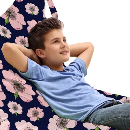 Floral Lounger Chair Bag  Pattern of Dog Rose Pastel Pink Tone Repetitive Hand Drawn Illustration  High Capacity Storage with Handle Container  Lounger Size  Rose Lime Green Indigo  by Ambesonne