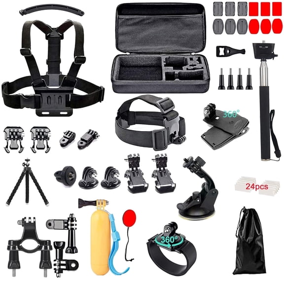 60-in-1 GoPro Accessories Kit Compatible with Hero 13, 12, 11, and More, Includes Mounts, Selfie Stick & Adapters