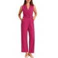 thumbnail image 2 of INSPIRAR CHIC Mono Corto Sin Mangas con Solapa para Oficina con Cinturón en Color Rosa Fucsia Talla M, 2 of 6