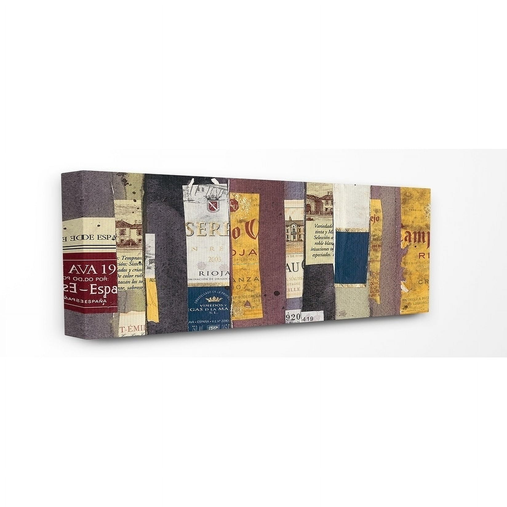 The Stupell Home Decor Collection Elegant and Textural Wine Bottle Labels Collage Oversized Stretched Canvas Wall Art, 13 x 1.5 x 30