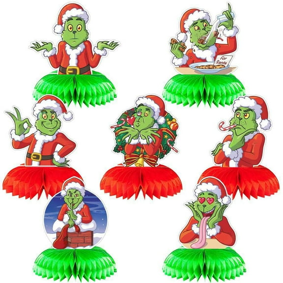 7PCS The Grinch Decorations Set - Cartoon Themed Honeycomb Centerpiece, Table Decoration for Kids' Birthday Party Supplies