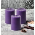 thumbnail image 7 of NeoMart - Dripless Unscented Pillar Candles, Set of 3 Hand Poured Solid Color Non-Scented Candles for Home Decor, Premium Wax, 60 Hr Burn Time - 3x4 Inch, Purple, 7 of 7