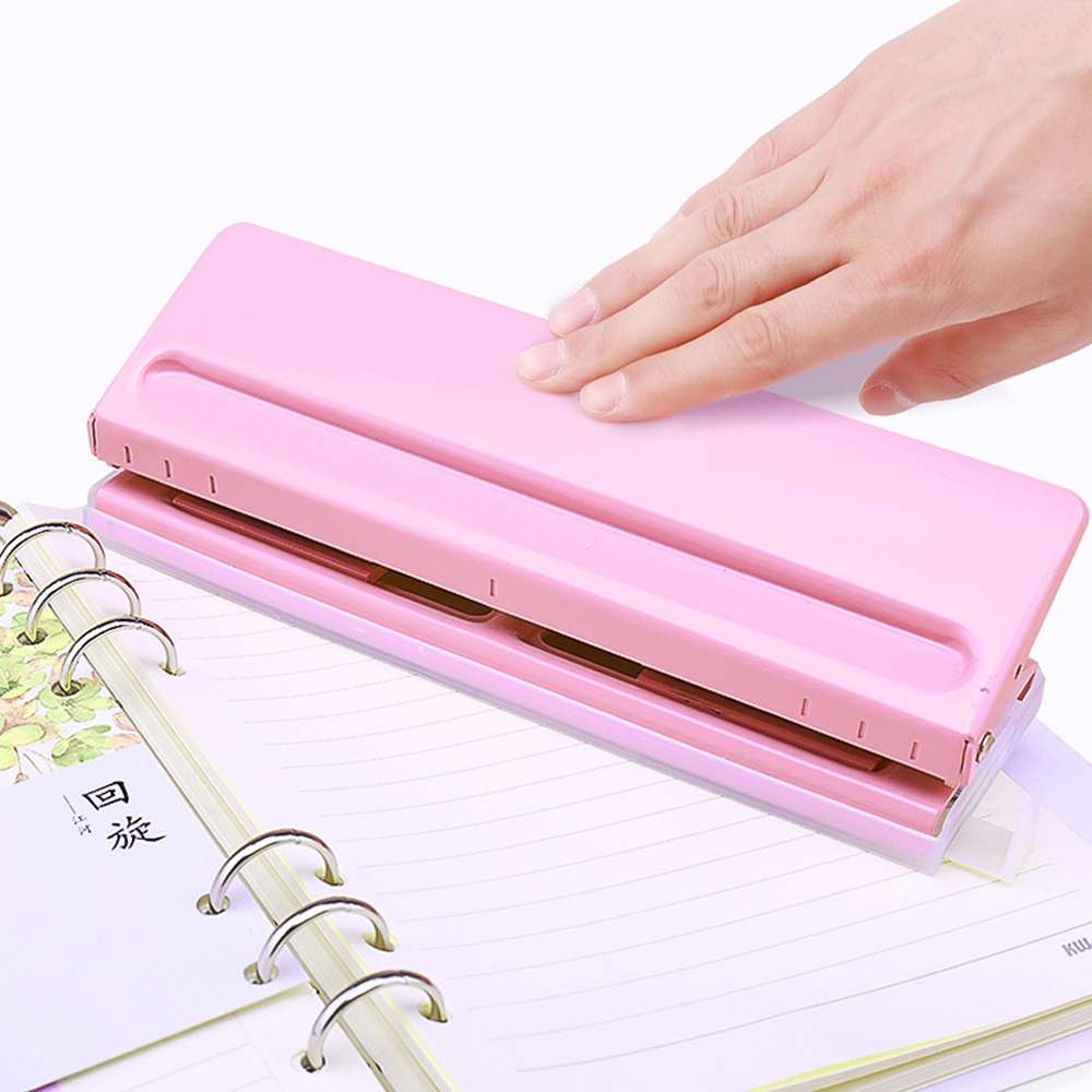 Carevas Adjustable 6-Hole Desktop Punch Puncher for A4 A5 A6 B7 Dairy Planner Organizer Six Ring Binder with 6 Sheet Capacity, Size: 19.8, Pink