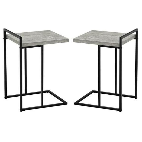Home Square Wood Panel Top C Side Table in Reclaimed Gray and Black - Set of 2
