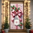 thumbnail image 3 of Pink Striped Merry Christmas Banner Satin Bow Christmas Display Holly Leaves Red Berries Holiday Backdrop for Christmas Party Indoor Celebration Xmas Gathering, 3 of 9