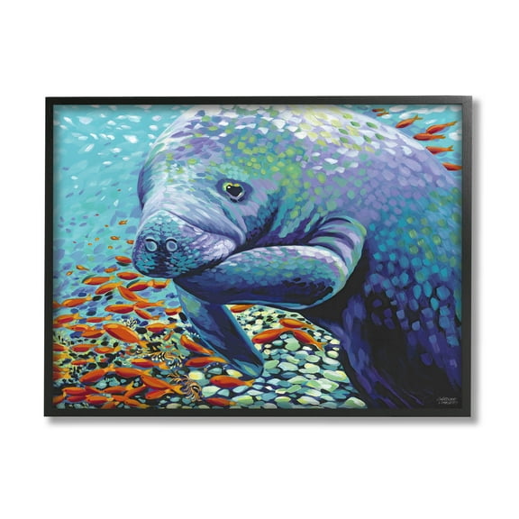 Stupell Industries Underwater Manatee Impressionist Painting Black Framed Art Print Wall Art, Design by Carolee Vitaletti