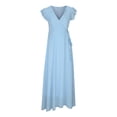 thumbnail image 6 of Usmixi Summer Dresses for Women Casual Ruffle Sleeve Empire Waist Wedding Guest A Line Maxi Dresses 2023 Sleeveless V-Neck Solid Long Formal Dress Sky Blue XXL, 6 of 7