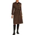 thumbnail image 2 of INSPIRE CHIC Faux Suede Trench Coat for Women's Notched Lapel Double Breasted Belted Long Sleeves Coats XS Dark Coffee, 2 of 6