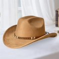 thumbnail image 6 of RUINIXCW Western Cowboy Hat for Men Women Cowgirl Hat Classic Felt Roll Up Fedora Hat with Leather Buckle Belt Wide Brim Jazz Hat Themed Party Cap Wedding Party Costume, 6 of 9