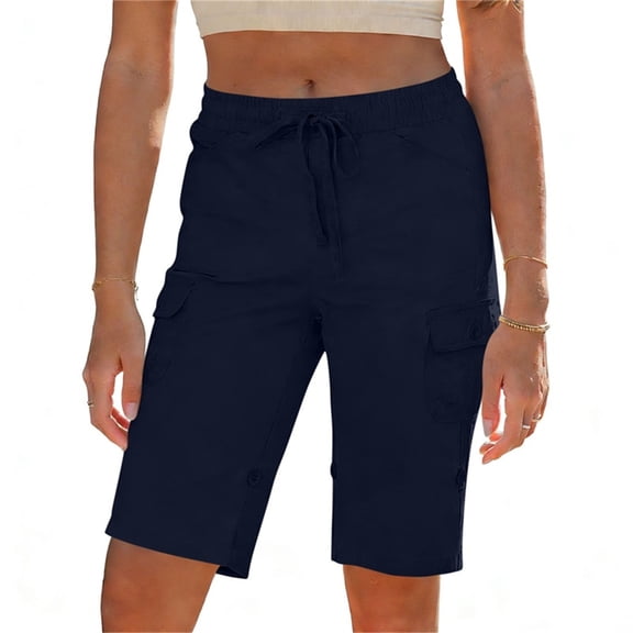 RQYYD Women's Drawstring Waist Cargo Shorts Casual Loose Multi Pocket Lightweight Outdoor Travel Bottoms