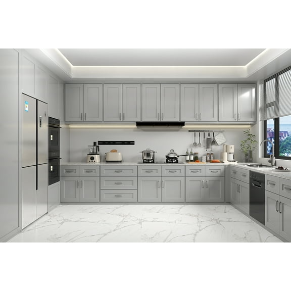 Solid Wood Kitchen Base Cabinets with Drawers, 9 Inch Wide 24" Deep RTA Storage Cabinet with Shaker Doors, Floor Cabinet Without Countertop, Easy Assembly for Laundry Room, Coffee Bar - Dark grey