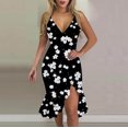 thumbnail image 1 of ICHUANYI Clearance Women Sexy V-Neck Sleeveless Ruffle Low-cut Splicing Printing Slit Sling Dresses(Black, XL) ICHUANYI WER2023081401207, 1 of 5