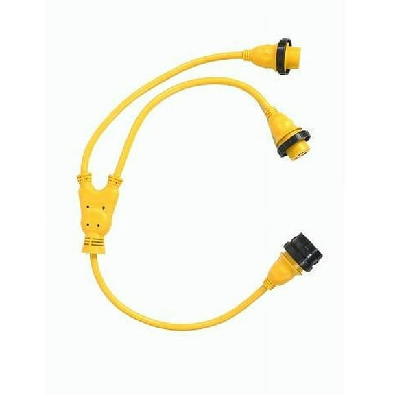 Amp Up Marine & RV Cords 125v 30a x (2) 125v 30a Marine Y Splitter Boat Adapter, Yellow