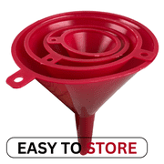 ROAD GENIE 4-Piece Stacking Funnels | Ranging 3.75 (9.5 cm) to 6 (15.2 cm) | Vibrant Red | Durable Plastic | Multi-Use for Home & Auto