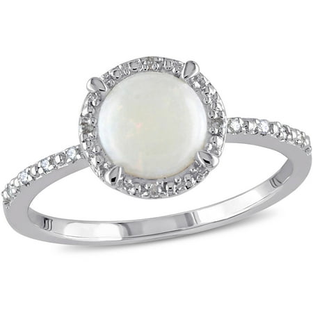 Miabella 1 Carat T.G.W. Opal and Diamond-Accent Sterling Silver Halo Ring