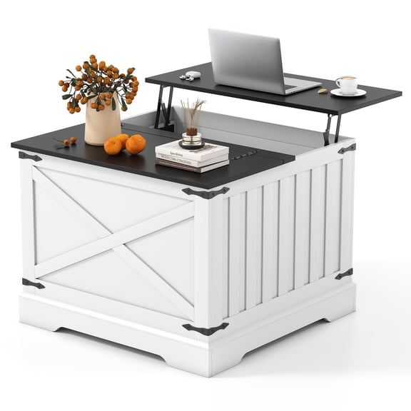 Gymax 31.5'' Farmhouse Lift Top Coffee Table w/Hidden Storage Compartment for Home Black