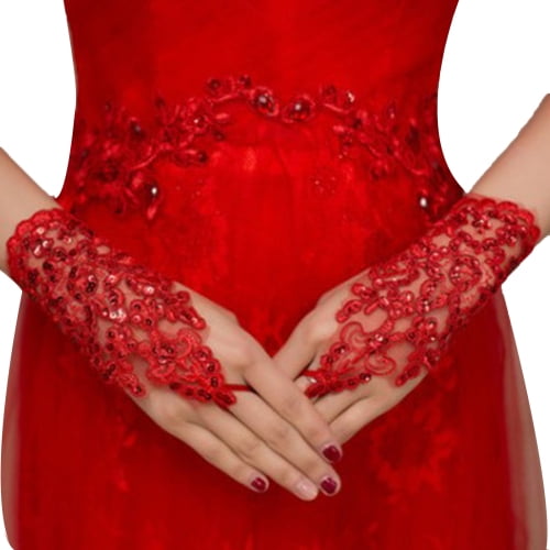 New Women Evening Bridal Wedding Party Dressy Lace Fingerless Gloves Mittens  FZ
