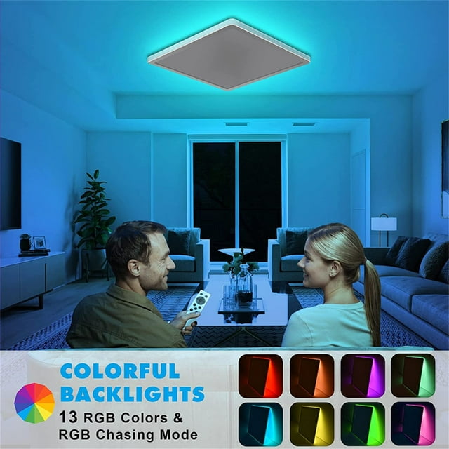 Xihbxyly Lámpara Led Empotrada de Techo, Retroiluminación Rgb Regulable, 10 Modos Ajustables, Luz Suave Sin Parpadeo, Fácil Instalación, Apta para Zonas Húmedas, 28 Cm, Incluye Mando a Distancia.