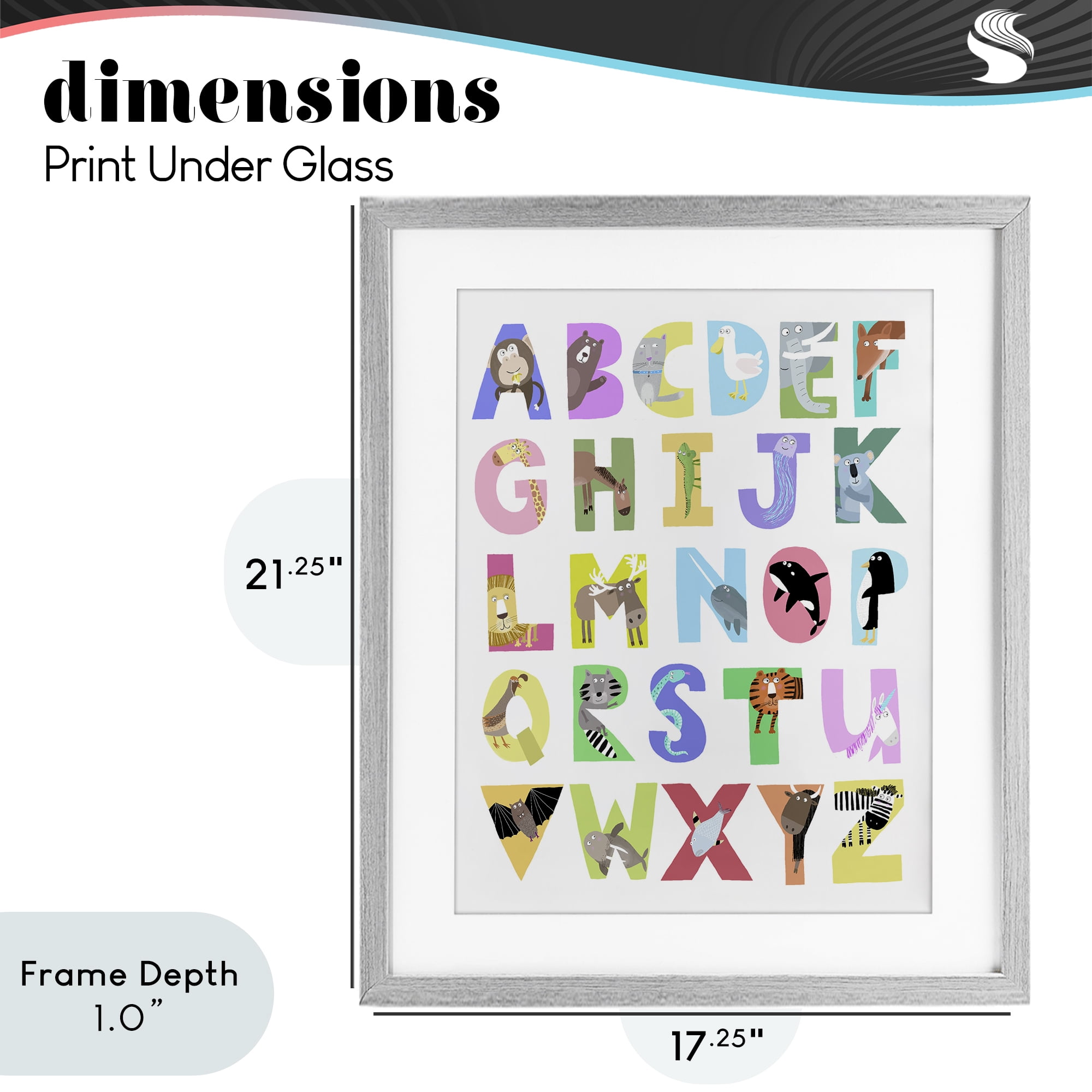 Stupell Industries Alphabet Shapes with Animals Gray Framed Print Under Glass, design by Carla Daly