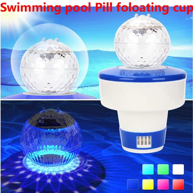 Flotador de cloro para piscina con bola de discoteca, flotador de cloro plegable para piscina para tabletas de cloro dispensador químico de Spa antihundimiento