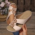 thumbnail image 2 of CYMMPU Women's Double Floral Accent Wedge Mules, Open Toe Crisscross Strap Slip On Summer Outdoor Sandals Beige 41, 2 of 6