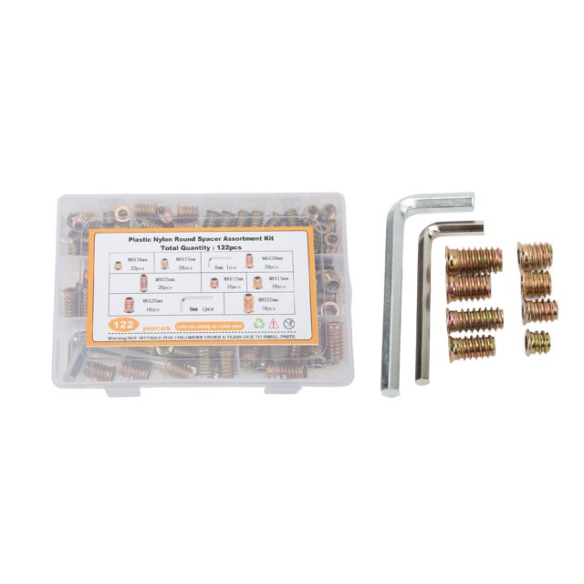 Écrou de Meuble, Structure Stable Antioxydante Acier au Carbone 122 Pcs Insert Fileté Métrique Résistance à la Corrosion pour Armoire