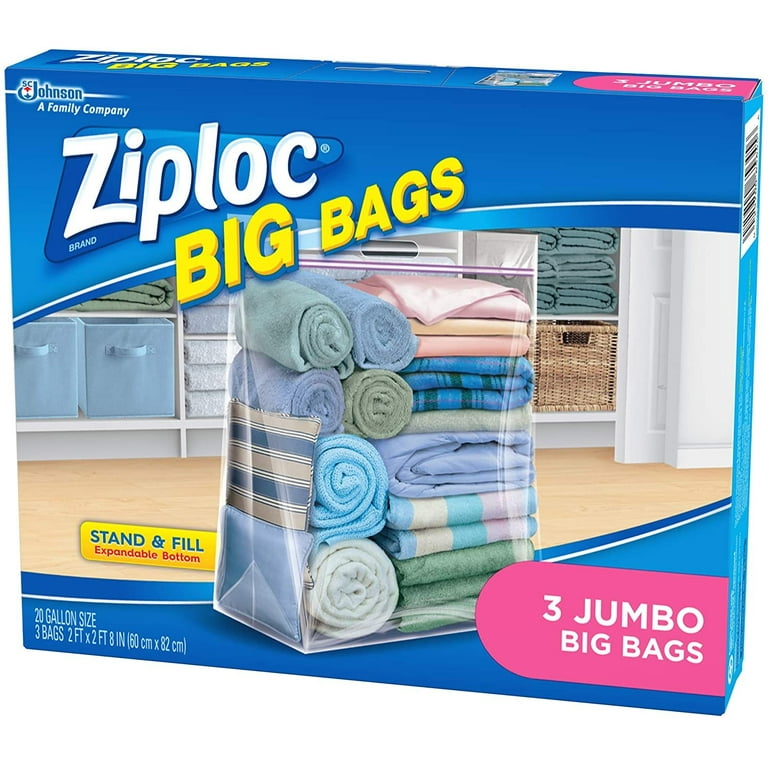 Ziploc Double Zipper Big Bags, Jumbo, 20 Gallon - 3 count
