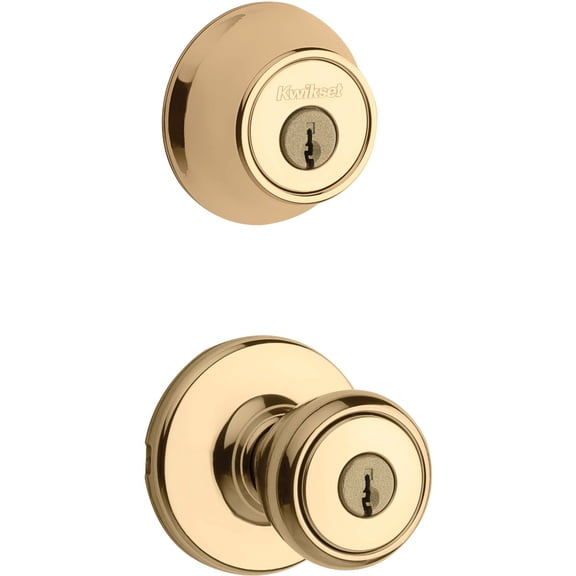 Kwikset Entry Knob With Double Cylinder Deadbolt Set - Adjustable Alloy Steel - Brass, Pack Of 1 — Construction & DIY Use, Standard Hardware Spec
