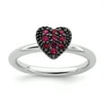thumbnail image 1 of 925 Sterling Silver Created Ruby Heart Stackable Ring Love Birthstone July Gemstone, 1 of 7