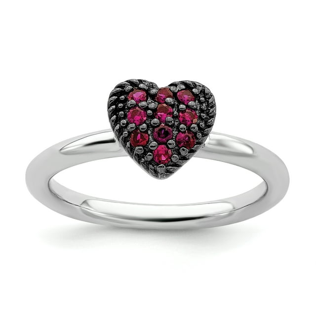 925 Sterling Silver Created Ruby Heart Stackable Ring Love Birthstone July Gemstone