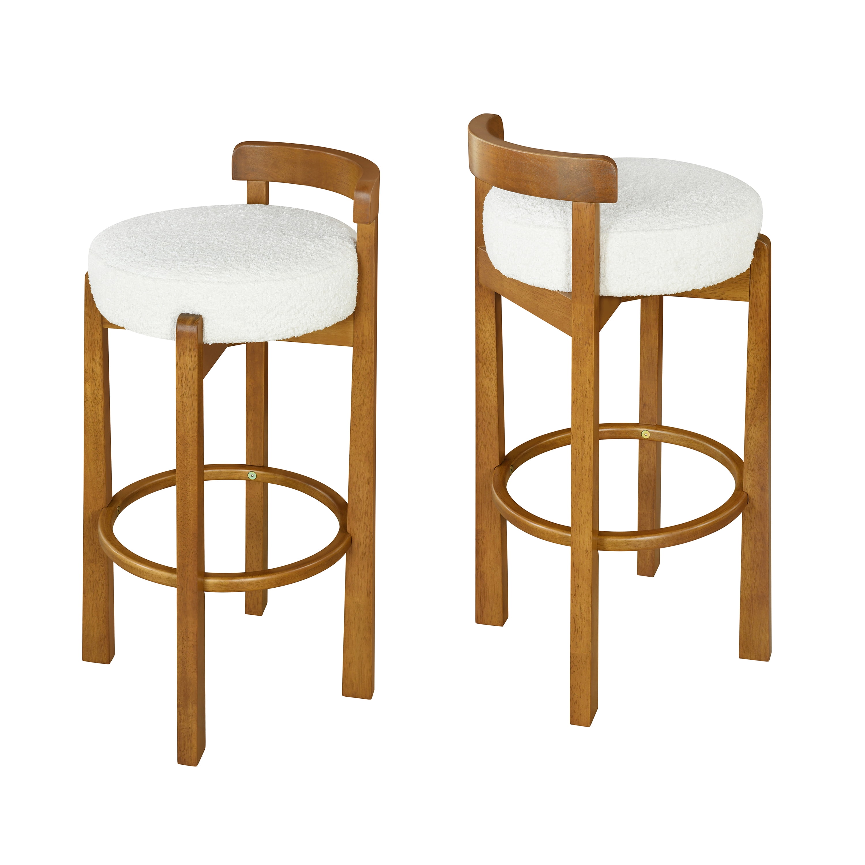 Noble House Elise Round Seat Bar Stool Set of 2,Ivory Upholstered Cushion,Walnut + White
