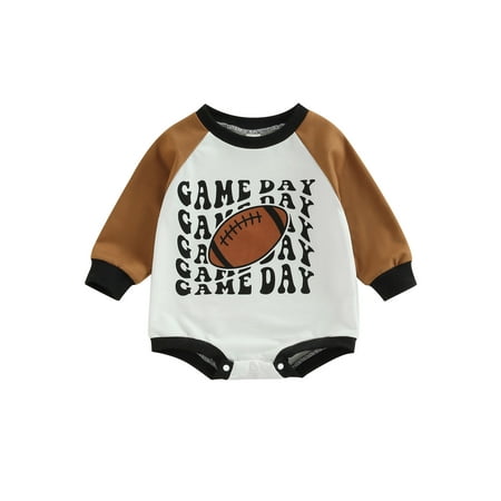 

wsevypo Infant Baby Boys Girls Spring Autumn Jumpsuit Cartoon Rugby Letter Print Long Sleeve Round Neck Contrast Color Romper