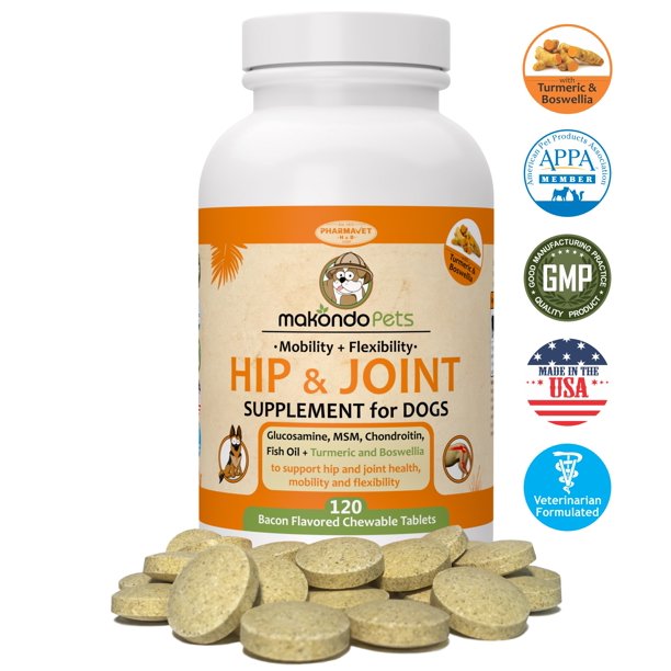 Hip and Joint Supplement with Glucosamine for Dogs, Turmeric