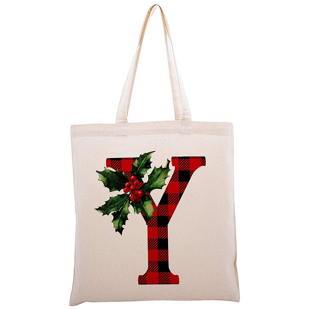 Personalized Initial Christmas Tote Bag Customized Floral Gift Bag