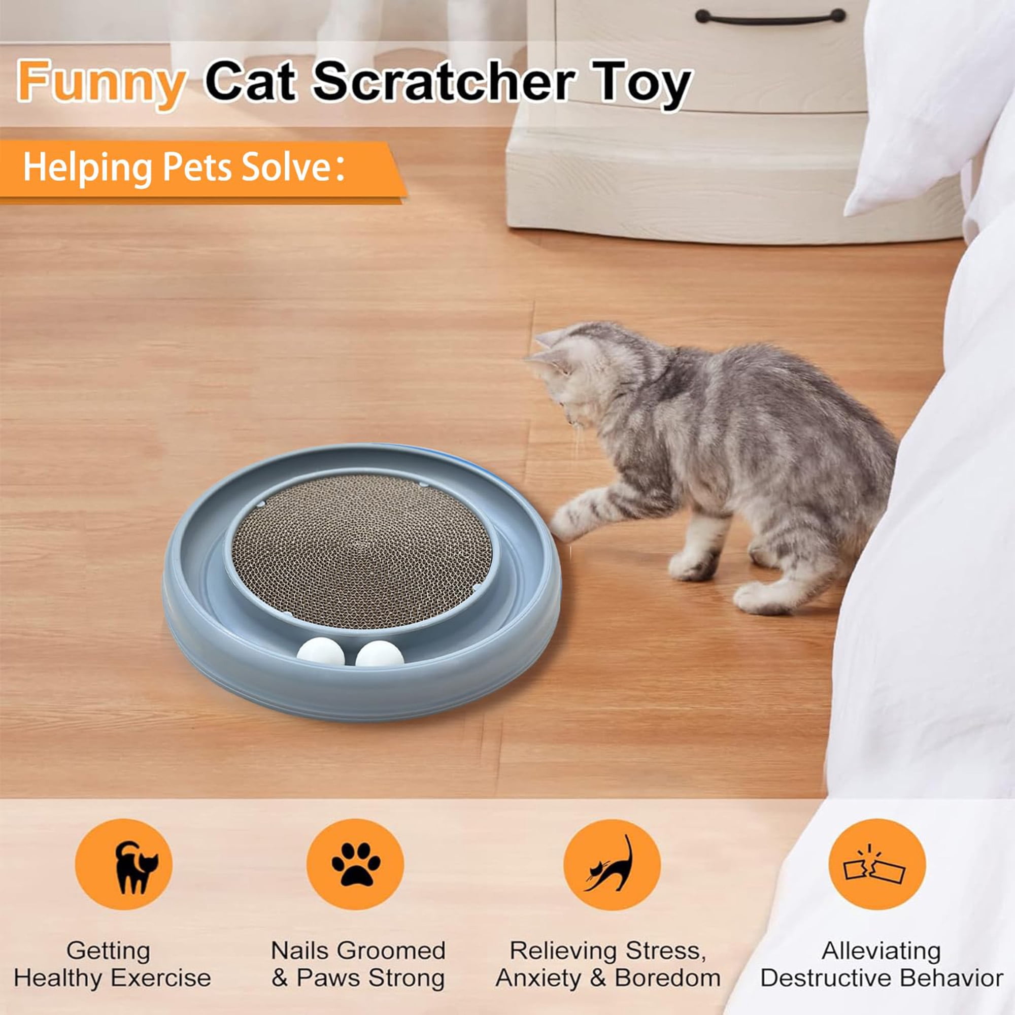 Interactive Cat Ball Track Toy with Scratching Board, Exercise Set for Indoor Cats and Kittens, Mental and Physical Stimulation, Includes Spare Ball, Grey