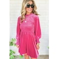 thumbnail image 4 of Adorable Frilled Neck Smocked Bodice Velvet Dress in Rosy Color - [ZhiHiMeRi] | (US 8-10)M,Rose Red, 4 of 12