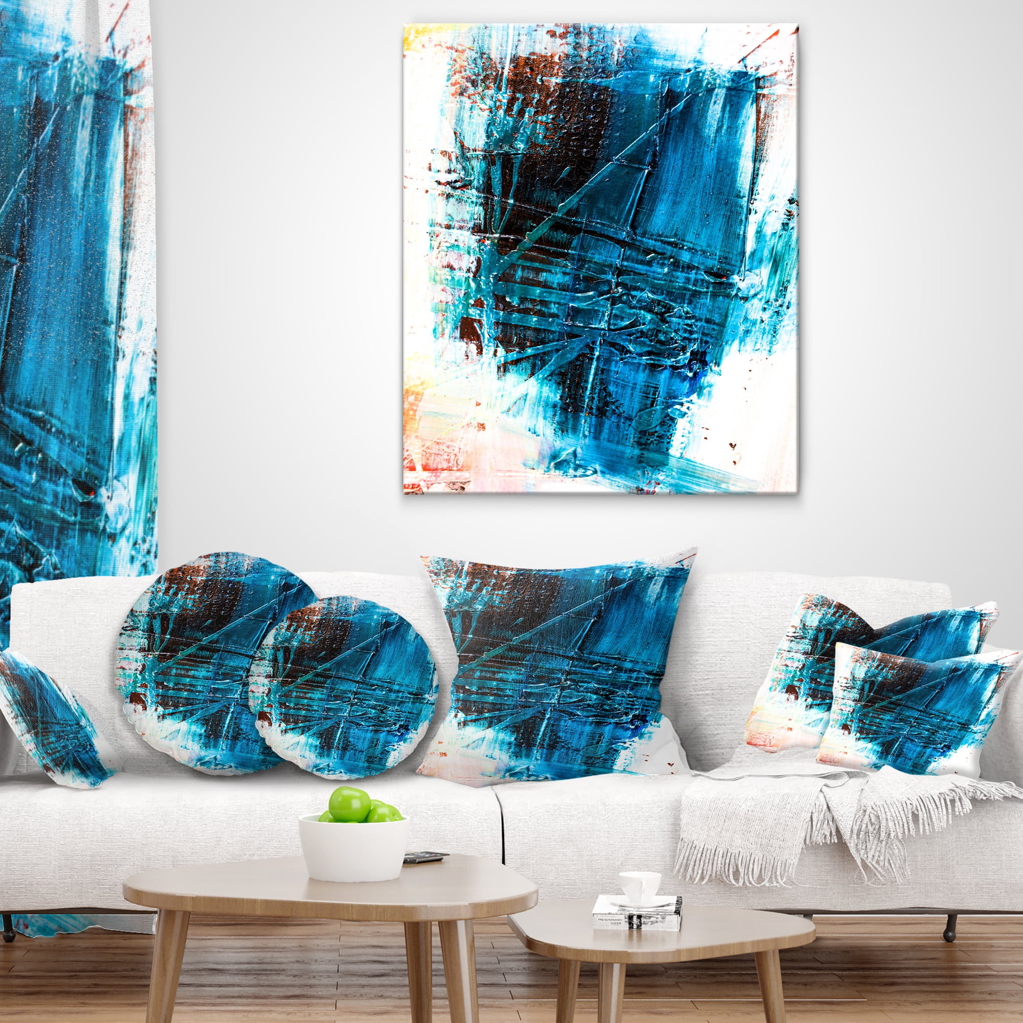 Designart Abstract Blue Structure Art - Abstract Throw Pillow - 16x16
