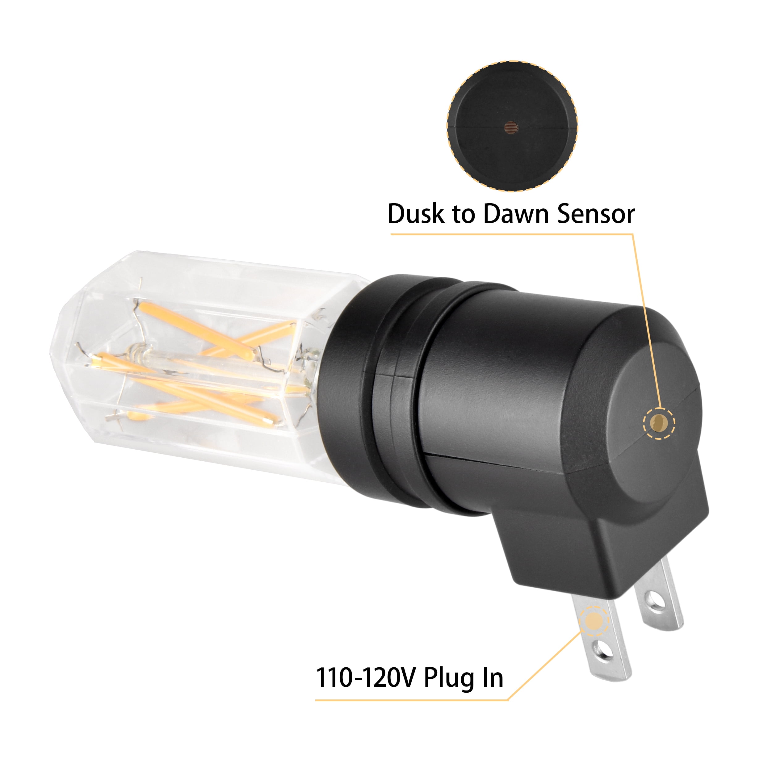 BH&G 4.25" Matte Black Vintage LED Night Light, Soft White, Dusk to Dawn Auto ON & Off, Plug-in, 1PK