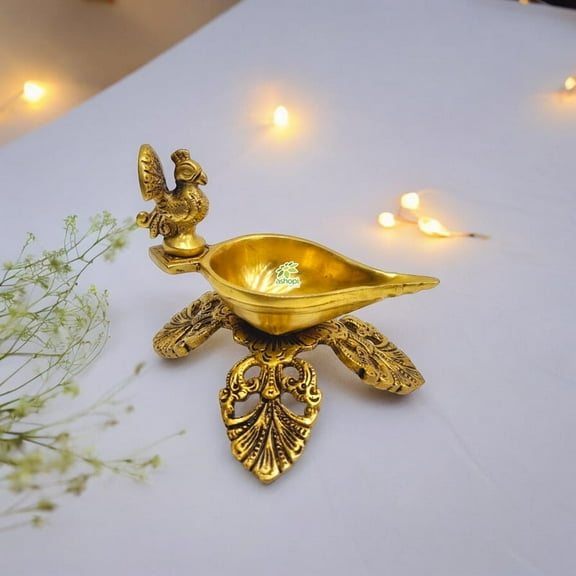 Brass Handcrafted Bird Shape Diya| Brass Oil Lamp| Puja Items| Temple Décor (Yellow, 4" ) Made By Ashopi Decor