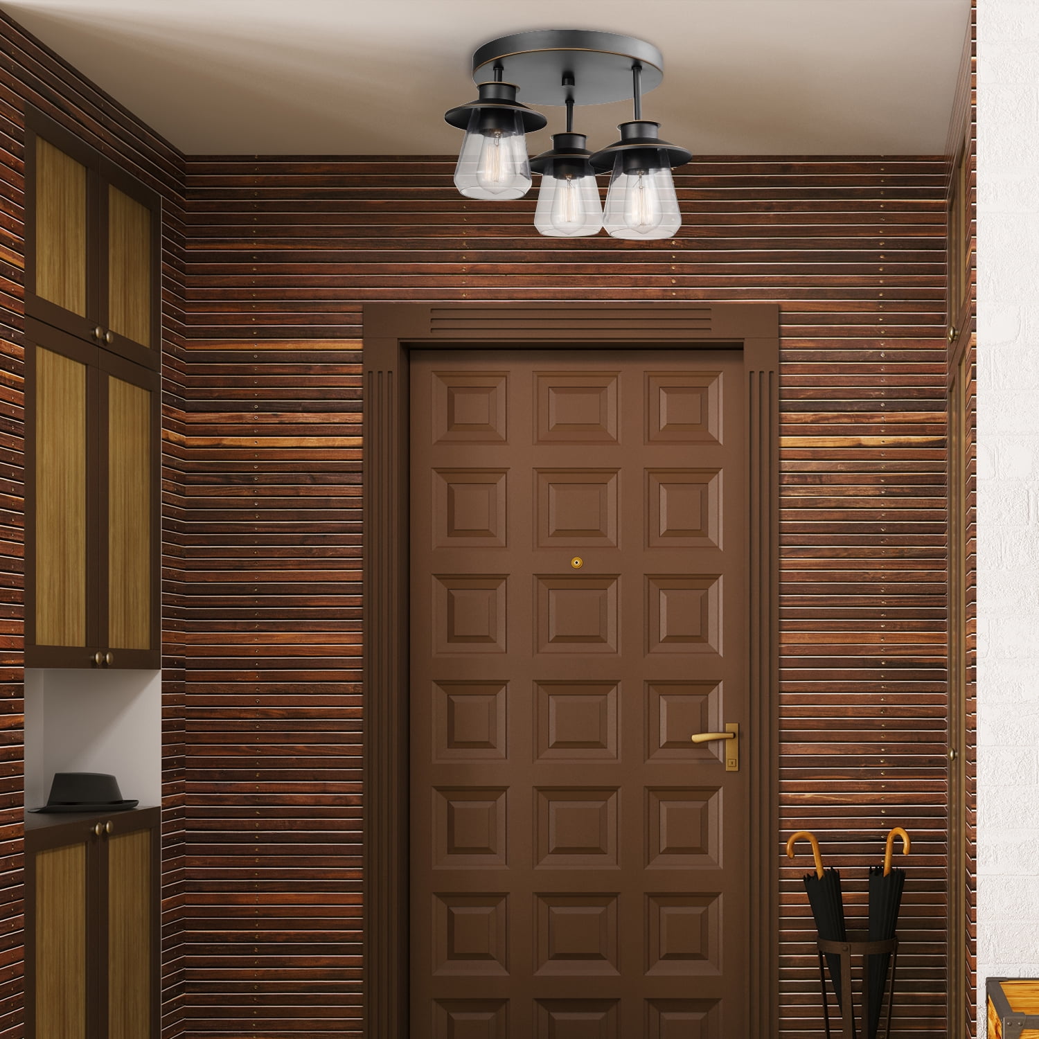 Globe Electric Nate 3-Light Oil Rubbed Bronze Semi-Flush Mount Ceiling Light with Clear Glass Shades, 60879