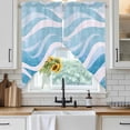 thumbnail image 3 of Swag Valance Curtains for Windows, Moire Blue Ombre Light Filtering Kitchen Curtains with Rod Pocket, Abstract Art Waves Stripe Decorative Window Treatment Valances for Living Room, 36x45 - 2 PCS, 3 of 9