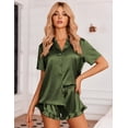 thumbnail image 2 of Ekouaer Womens Satin Pajamas Set Button Down 2 Piece Silk Pjs Shorts Set Ruffle Lingerie Notch Collar Sleepwear S-XXL, 2 of 6