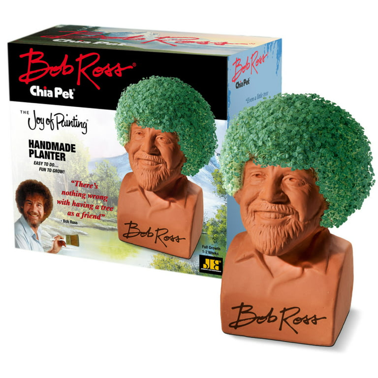 Chia Pet Bob Ross with Seed Pack, Decorative Pottery Planter, Easy to Do and Fun