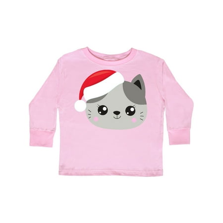 

Inktastic Christmas Cat Cat With Santa Hat Gray Cat Gift Toddler Boy or Toddler Girl Long Sleeve T-Shirt