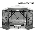 thumbnail image 4 of COBIZI 12'x12' Pop-up Gazebo Outdoor Camping Tent with 6 Sides Mosquito Netting, Waterproof, UV Resistant, Portable Screen House Room, Easy Set-up Party Tent with Carry bag, Ground Spike, Gray, 4 of 13
