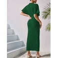 thumbnail image 3 of Osfvolr Womens Metallic Faux Wrap Cocktail Dress Solid Color V-Neck Pleated High Slit Short Sleeve Midi Dress Green S, 3 of 7