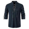 thumbnail image 2 of Mens Scottish Jacobite Ghillie Kilt Shirts Medieval Renaissance Pirate Costume Long Sleeve Lace Up Henley Shirt Men Camisas Xxl khaki XL, 2 of 4