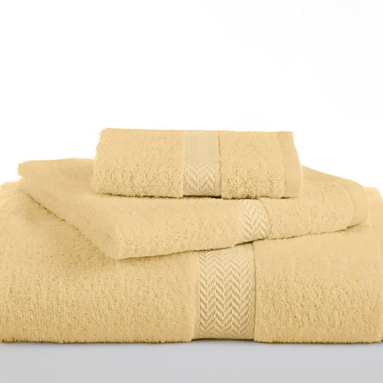 Pacific Linens Soft Absorbent Ringspun Cotton 19.5 inch by 31 inch Terry  Cloth Hand Towels, Yellow Cream (Pack of 4) 