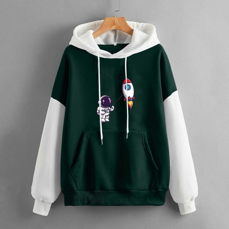 Long Sleeve Pullover Kangaroo Pocket Sweatshirt Hooded Tunic Top for Teen  Girls 2023 New style Drawstring Graphic Blouse Women\'s Casual Fashion  Hoodie & Sweatshirts